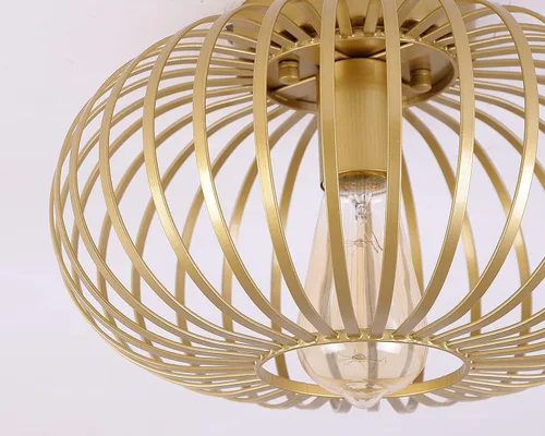 Vista 6 de Fivess Lighting Moderna lámpara de montaje empotrado dorada con jaula de metal, lámpara de techo semiempotrada para pasillo, dormitorio, cocina