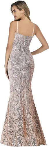 Vista 2 de A ARFAR Vestido de fiesta de lentejuelas para mujer, con cuello en V, vestido de tirantes esfagetti, vestido sexy de abertura alta, vestidos