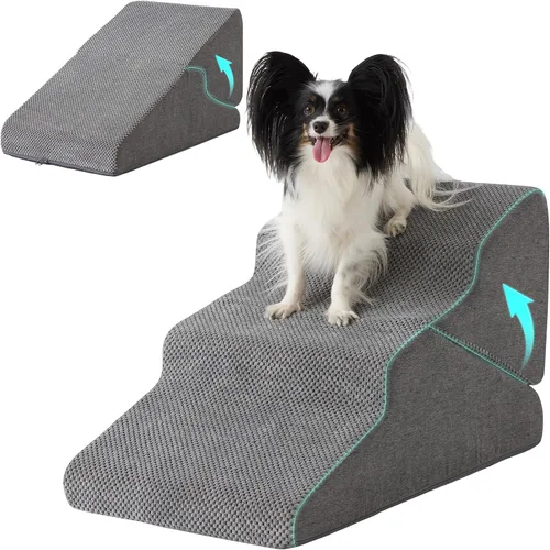 Vista 14 de Ahpmeoa Escaleras para perros para cama de 23 pulgadas de alto, escalones Gris