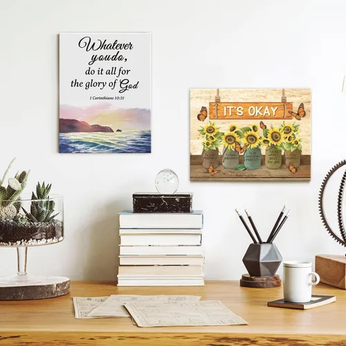 Vista 4 de OTINGQD Arte de pared en lona con escritura bíblica cristiana 1 Corintios 10:31 "Whatever You Do Do It All for the Glory of God" para decoración