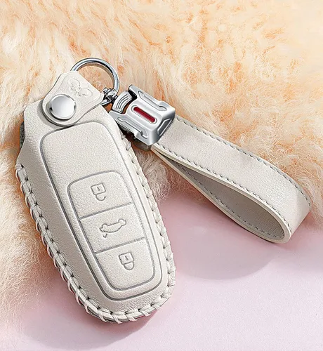 Vista 3 de SANRILY Funda de piel de vaca para llavero Audi, Beige