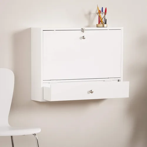 Vista 10 de SEI Furniture Willingham - Escritorio plegable para montaje en pared, color blanco