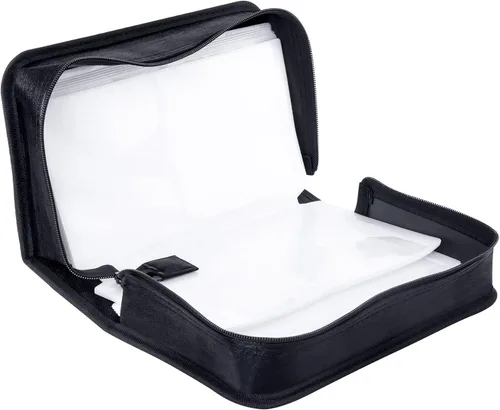 Vista 5 de Carpeta de almacenamiento portátil para CD/DVD con asa, capacidad Soporte de almacenamiento multimedia, cartera de CD y folleto de discos