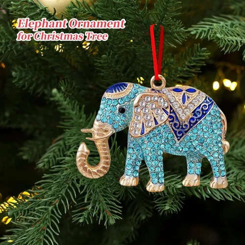 Vista 7 de D24TIME Adorno de Navidad de elefante, adorno de metal verde azulado para árbol de Navidad, amistad, hermandad, elefante, adornos para mujeres