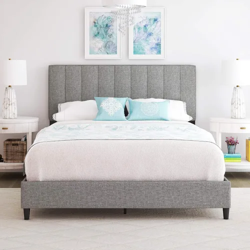 Vista 16 de Boyd Sleep Pisa - Base de cama de terciopelo azul tamaño Queen totalmente tapizada con cabecero ajustable, no requiere somier, fácil montaje, sin