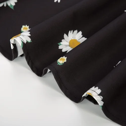 Vista 6 de Belle Poque Vestido floral vintage para mujer, vestido de verano con tirantes delgados, vestido fruncido y acampanado, vestido midi con vuelo