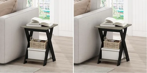 Vista 12 de Furinno Mesa auxiliar moderna, mesa de lado con patas en X y estante abierto, mesita de noche entrecruzada, mesita de luz, fácil de montar