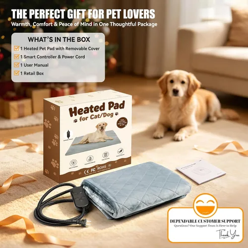 Vista 9 de Cama térmica para gatos para mascotas, gatos, perros, almohadilla Temperatura ajustable, 6 niveles de calor y 6 modos de temporizador, cable
