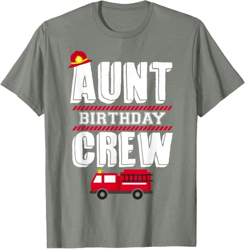 Vista 33 de Aunt Birthday Crew Fire Truck Fireman - Camiseta para fiesta de acogida, Negro, S
