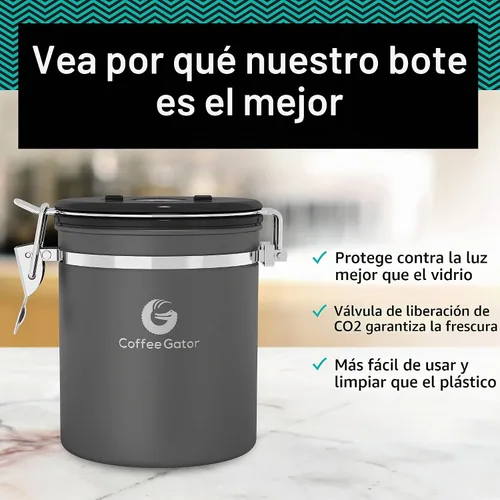 Vista 9 de Coffee Gator Coffee Canister, 16oz Airtight Stainless Steel Container Negro