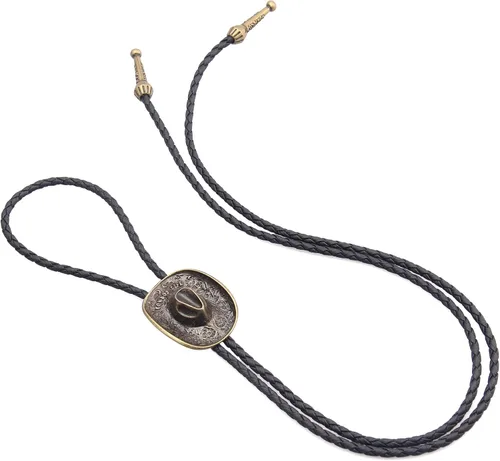 Vista 296 de Jeilwiy Corbata de bolo para hombre, corbata de vaquero occidental, collar de corbata de bolo dorado, corbata de cuero, corbata de Halloween