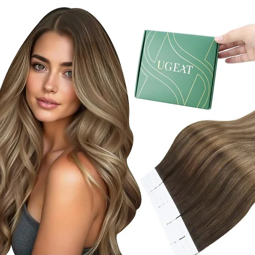 Vista 11 de Ugeat Extensiones de cabello humano con cinta invisible, extensiones de cabello negro con cinta, extensiones de cabello humano negro azabache