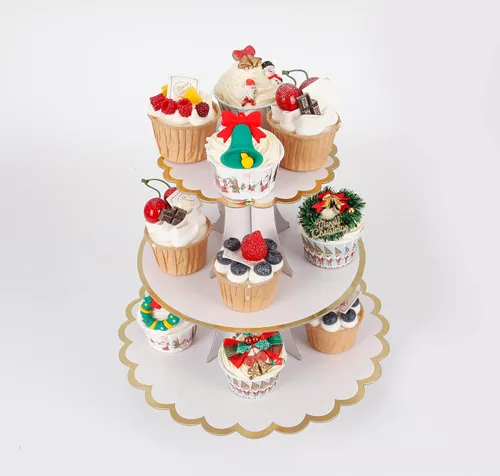 Vista 21 de YLDW Soporte para Cupcakes de 3 Niveles, Soporte para Pastel, Torre de Soporte para Cupcakes DIY Escalonada para Exhibiciones de Mesa de Postres