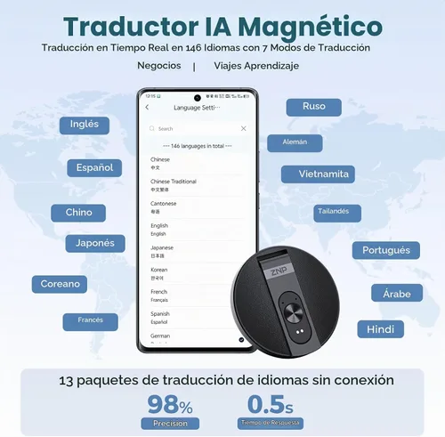 Vista 6 de Dispositivo de traductor AI, traductor inteligente portátil para traducción en tiempo real de 165 idiomas, Traductor de idiomas portatil de bolsillo