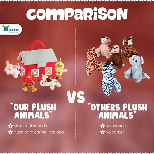 Vista 7 de Juguetes de animales de granja de peluche con sonidos realistas - Juego de peluches con portabebés de granja