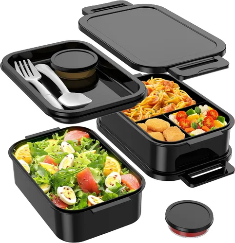 Vista 10 de Jelife Lonchera Bento para adultos, lonchera Bento apilable de 3 capas para adultos, lonchera Bento de estilo grande de 72 onzas, lonchera a prueba