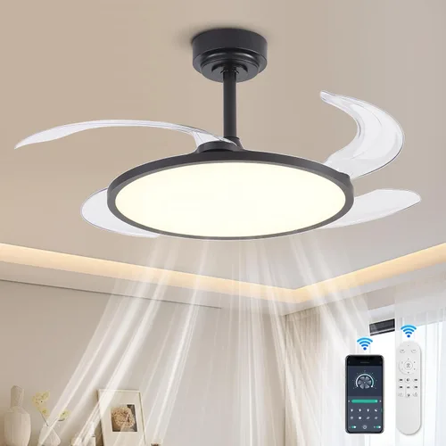 Vista 10 de AHAWILL Ventilador de techo retráctil con luces y control remoto, 42'' Fandelier ventilador de techo con espectro completo regulable, ajuste