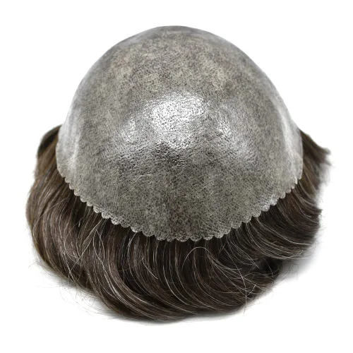 Vista 205 de Toupee para hombre 100% cabello humano real tupé para hombres 0.004 in piel de poliuretano para hombre, sistema de reemplazo de piezas de pelo