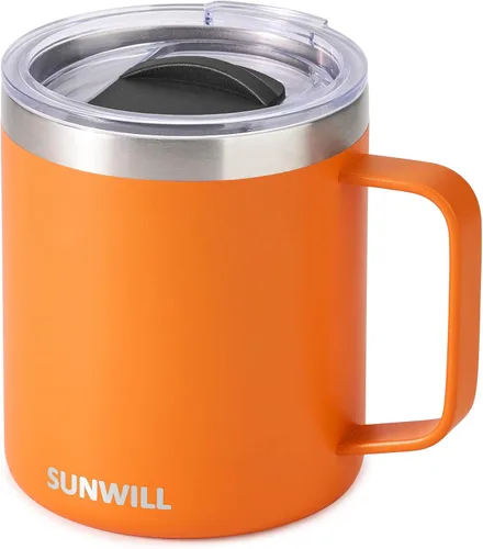 Vista 16 de SUNWILL - Taza de café de viaje con tapa, taza aislada con asa, taza de acero inoxidable de 14 oz para hielo, agua, té, color oro rosa