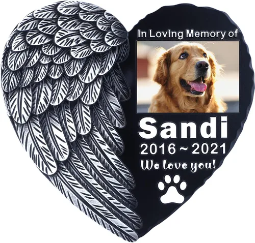 Vista 11 de Piedra sepulcral para mascotas para perros o gatos con placa grabada, piedra conmemorativa para césped y jardín, nombre personalizado y mensaje