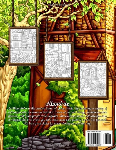 Vista 2 de Old Street Corners Coloring Book Stunning Illustrations of Peaceful Streets and Villages with Houses, Roads, and Natural Scenes, Meaningful Gifts