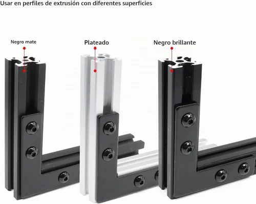 Vista 4 de 10 juegos de perfiles de extrusión de aluminio de la serie 2020, soportes en L de ángulo recto negro con tuercas y pernos de ranura en T M5