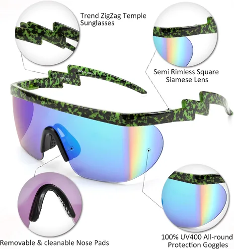 Vista 5 de FEISEDY Gafas de sol deportivas de gran tamaño de los años 80, gafas de esquí con parte superior plana, visera futurista de una pieza para mujeres