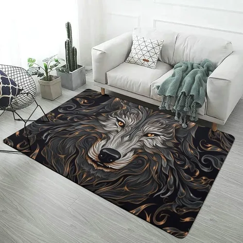 Vista 10 de Alfombra de arte de mitología nórdica de lobo Fenrir, tapete divertido regalo para decoración del hogar para dormitorio, sala de estar, alfombra