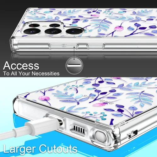 Vista 5 de Funda para Galaxy S22 Ultra, transparente para niñas y mujeres, resistente, a prueba de golpes, funda rígida para Samsung Galaxy S22 Ultra, azul