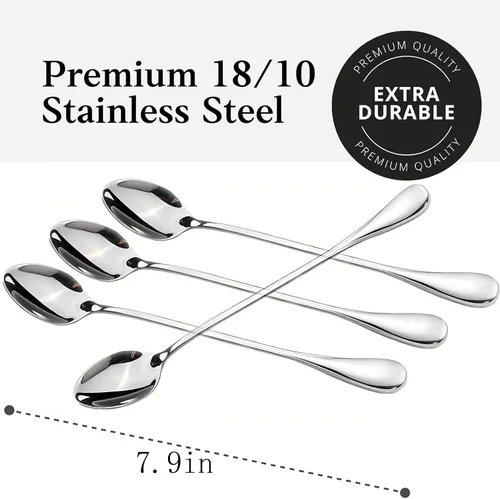Vista 2 de Long Handle Iced Tea Spoons, 7.9" 18/10 Stainless Steel Cocktail Stirring Spoons with Thickened Ergonomic Handle, Tall Coffee & Latte Stirrers