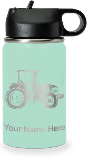 Vista 26 de LaserGram Botella de agua personalizada, tractor agrícola, acero inoxidable de doble pared aislada al vacío con popote superior, regalo grabado