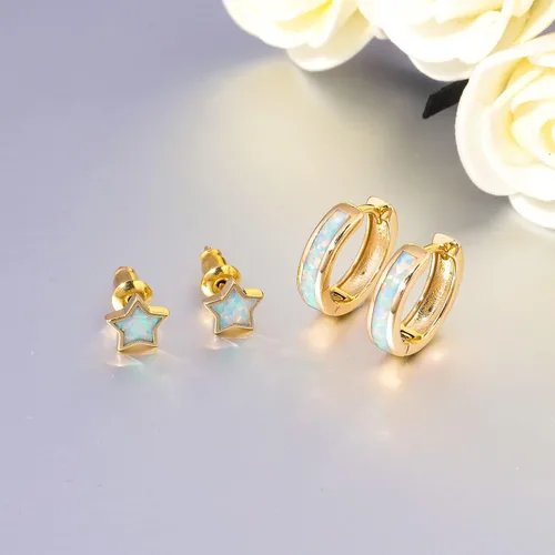 Vista 77 de CiNily Aretes Huggie de ópalo con bisagras, chapados en oro, hipoalergénicos, pequeños aretes de aro para mujeres, adolescentes, niñas, hombres