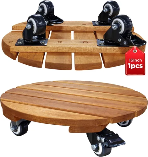 Vista 9 de Idzo Paquete de 2 cajas de madera de 12 pulgadas con ruedas resistentes, capacidad de 264 libras, plataforma de madera dura de acacia, soporte