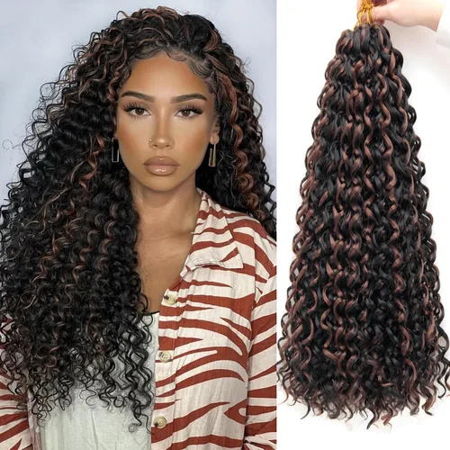 Vista 40 de GoGo Curl Crochet Hair 18 pulgadas onda de agua pelo sintético bohemio ganchillo trenzado jengibre onda profunda extensiones de cabello trenzado