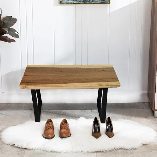 Vista 13 de Banco rectangular de madera natural, taburetes de entrada de madera maciza de 20 x 13 x 18 pulgadas de alto, mesa auxiliar rústica con borde vivo