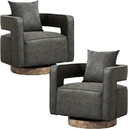 Vista 28 de Silla giratoria decorativa, silla moderna de barril para sala de estar, silla cuadrada cómoda de 360 grados con respaldo abierto, silla tapizada