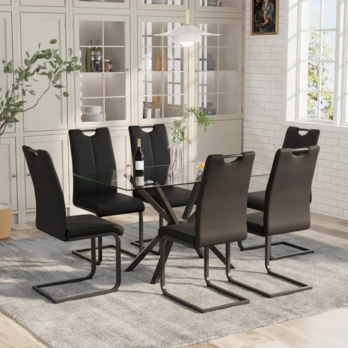 Vista 18 de 5-Piece 47" Dining Table with 4 PU Leather Chairs, Modern Dining Table Set for 4, Rectangle Black Top Kitchen Table with Black Metal Legs for Dining