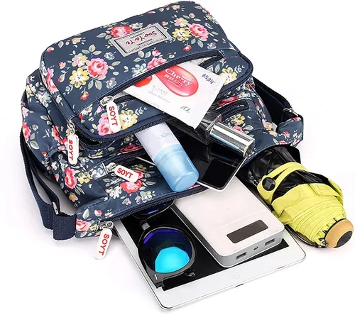 Vista 7 de H HIKKER-LINK Bolso cruzado floral con múltiples bolsillos para mujer, ligero, de viaje