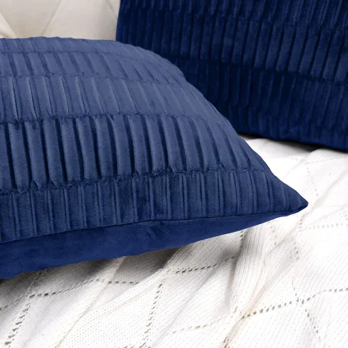 Vista 2 de Juego de 2 fundas de almohada decorativas de terciopelo a rayas plisadas de 14 x 26 pulgadas, funda de cojín rectangular suave y elegante para sofá