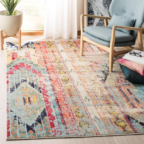 Vista 9 de SAFAVIEH Madison Collection - Alfombra decorativa de 2 pies 2 pulgadas x 4 pies, verde y naranja, diseño tribal envejecido, no desprende pelusa