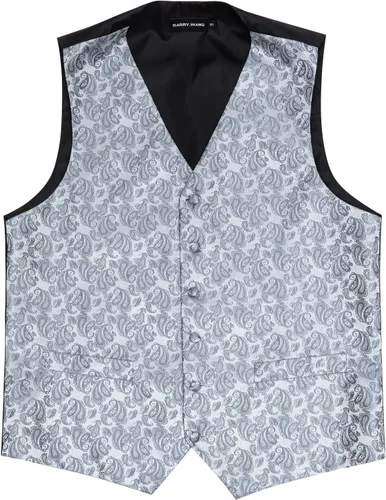 Vista 6 de Barry.Wang Chaleco formal de los hombres Paisley Jacquard seda corbata traje chaleco conjunto boda 5PCS
