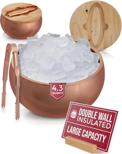 Vista 10 de Gusto Nostro Cubo de hielo aislado de 4.1 L con tapa y pinzas, cubo de hielo de acero inoxidable de doble pared grande, sin BPA para bar