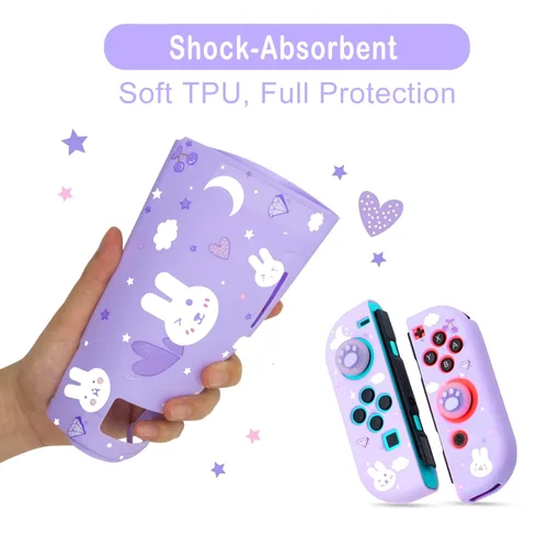 Vista 5 de Dockable Protective Case Compatible with Nintendo Switch Cute Soft TPU Slim Grip Cover for NS Joy-con Controllers with 2 Cat Paw Thumb Grips Caps