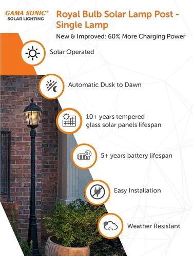 Vista 12 de Gama Sonic Lámpara solar para exteriores, aluminio fundido negro y paneles de vidrio biselado, bombilla real de 10 años, LED blanco cálido