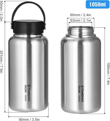 Vista 2 de HUIOP Botella de agua deportiva a prueba de fugas de acero inoxidable de 35.5 fl oz para fitness, correr, yoga, senderismo