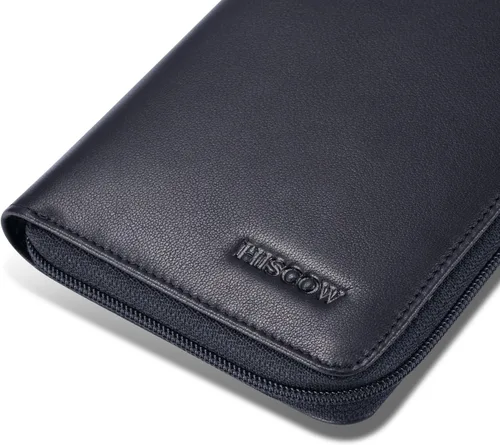 Vista 6 de HISCOW - Funda para libro de cheques con cremallera y tarjetero con divisor, piel de becerro italiana, Negro), 43224-72884