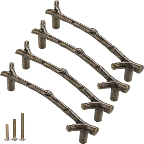 Vista 10 de 4 Piezas Tiradores de Rama Vintage Pomos de Gabinete Rama de Árbol Manija de Tirador, 3.8" CC Manija de Cajón de Aleación de Zinc para Casa de Campo