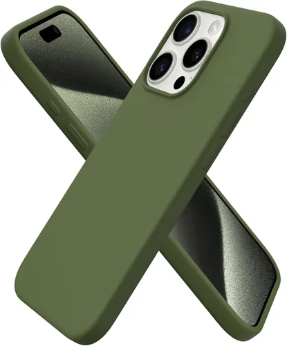 Vista 16 de ORNARTO Funda compatible con iPhone 15 Pro de 6.1 pulgadas, silicona líquida de 3 capas cubierta completa de goma de gel suave, funda protectora