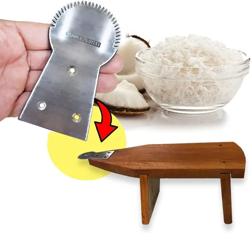 Vista 4 de WitnyStore Herramienta de cocina de acero inoxidable de 3½ pulgadas de largo, rallador de coco triturador, hoja raspadora, estilo tradicional