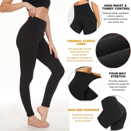 Vista 7 de MOREFEEL Paquete de 4 leggings con forro polar para mujer, con control de abdomen, térmicos, para invierno, cálidos, para entrenamiento